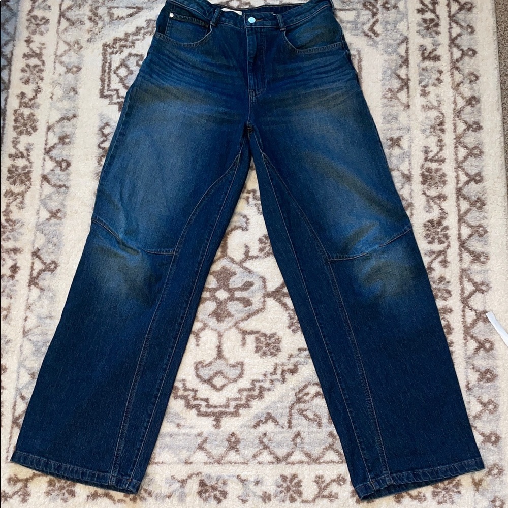 Pilcro Dark Blue Relaxed fit high waist utility Jeans